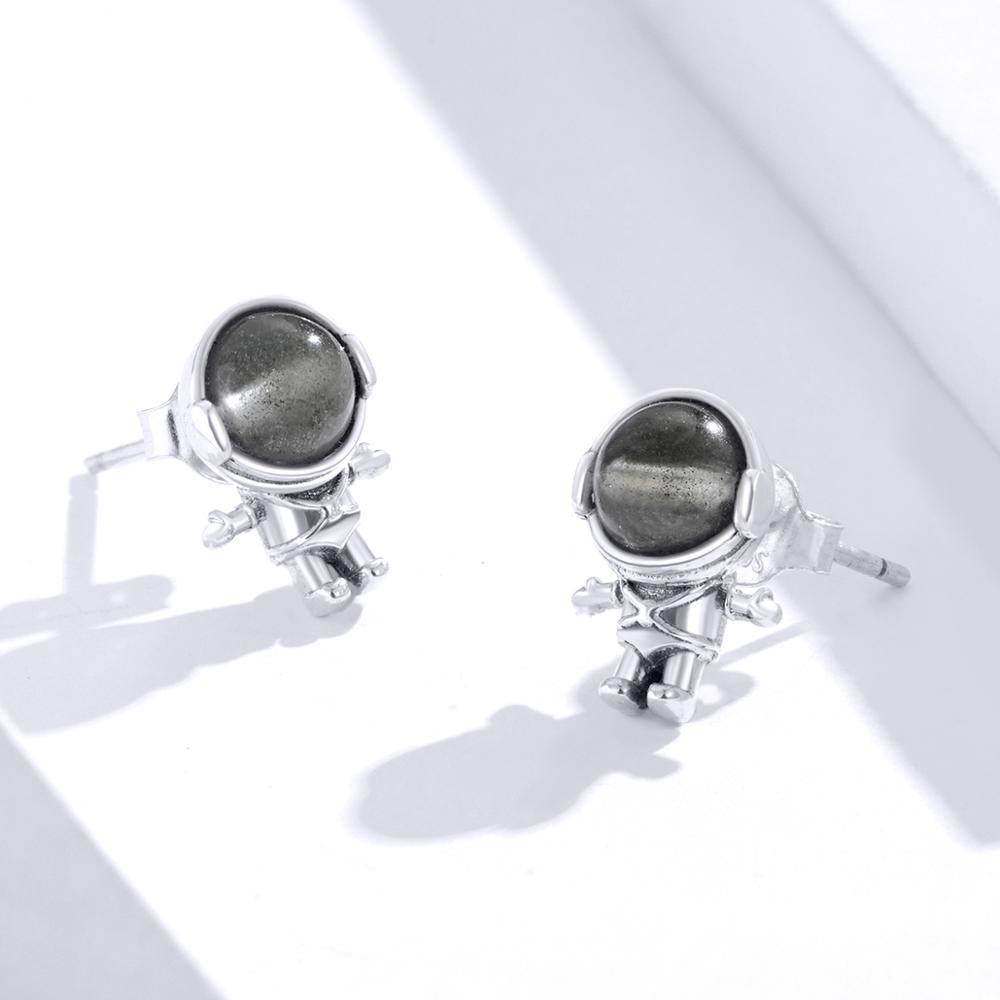 Sterling Silver Astronaut Stud Hypoallergenic Earrings