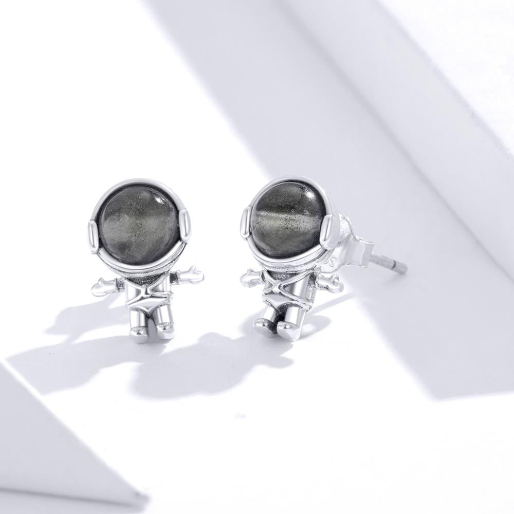 Sterling Silver Astronaut Stud Hypoallergenic Earrings