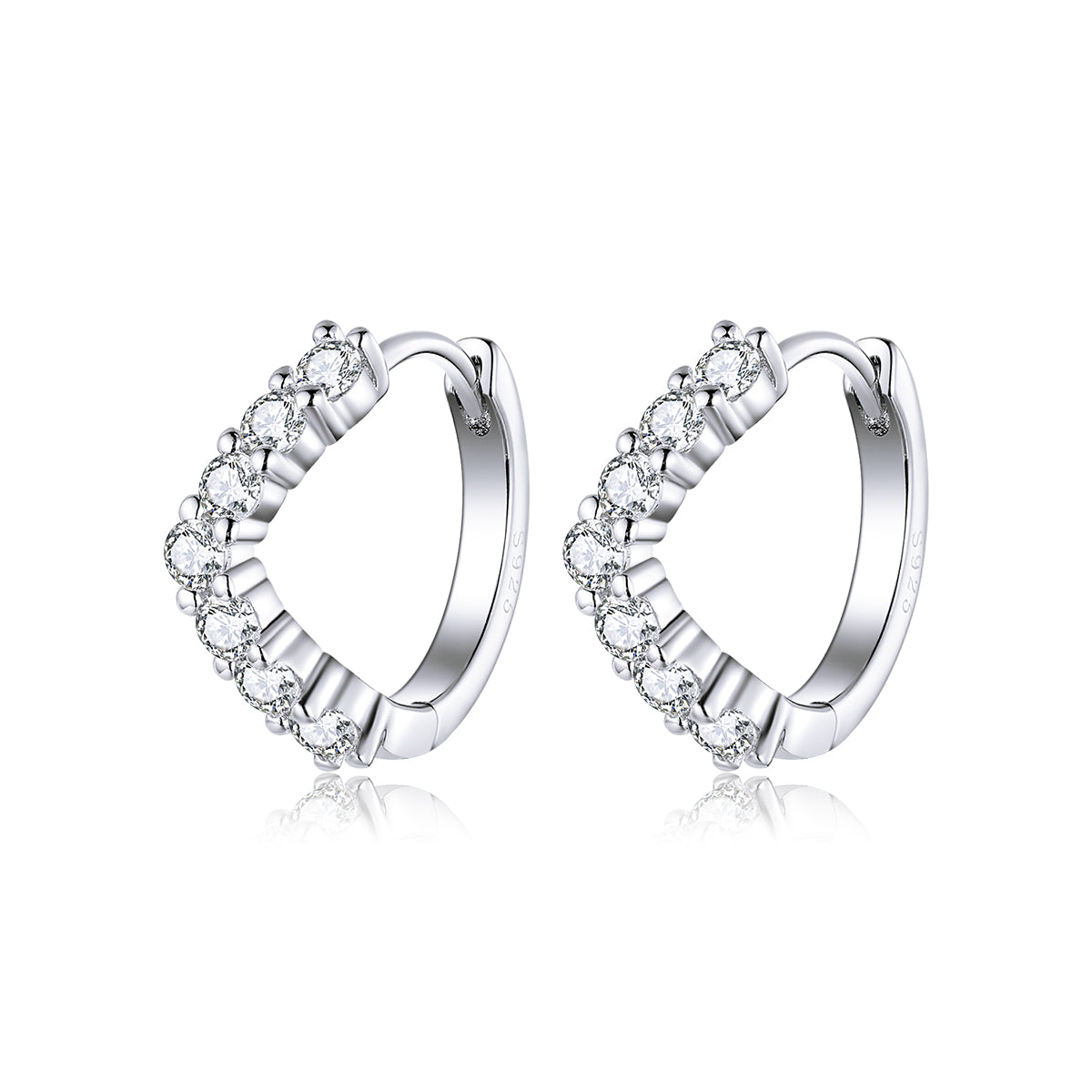 Sterling Silver V Cubic Zirconia Huggie Hypoallergenic Earrings