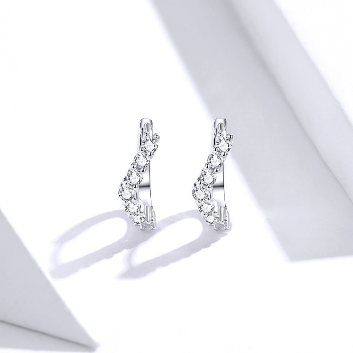 Sterling Silver V Cubic Zirconia Huggie Hypoallergenic Earrings