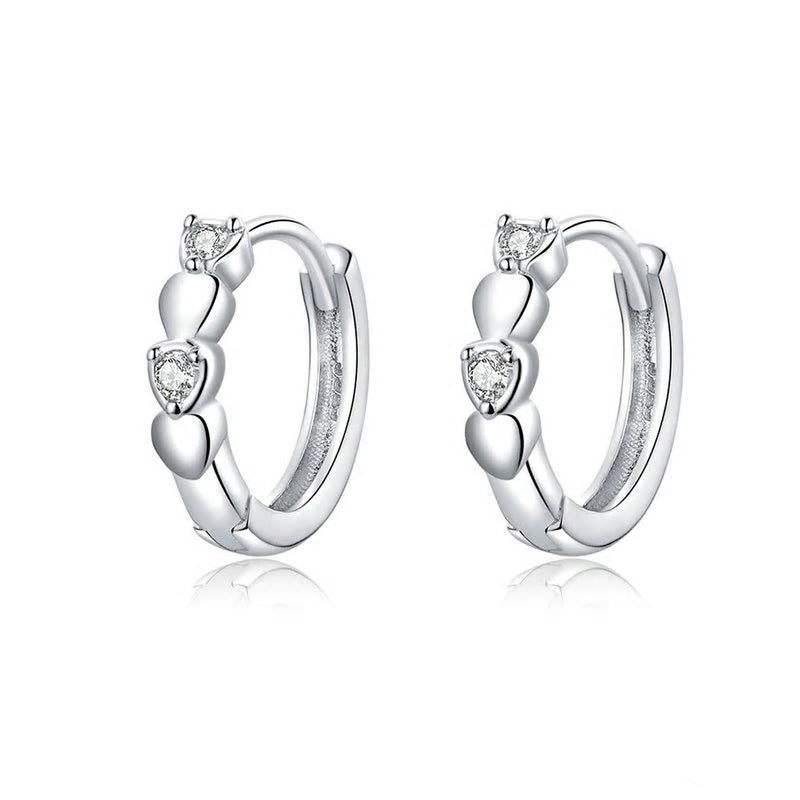 Sterling Silver Double Heart Huggie Hypoallergenic Earrings