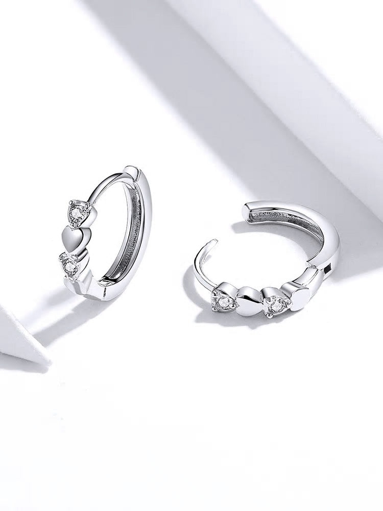 Sterling Silver Double Heart Huggie Hypoallergenic Earrings