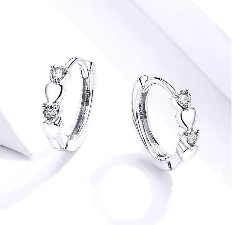 Sterling Silver Double Heart Huggie Hypoallergenic Earrings