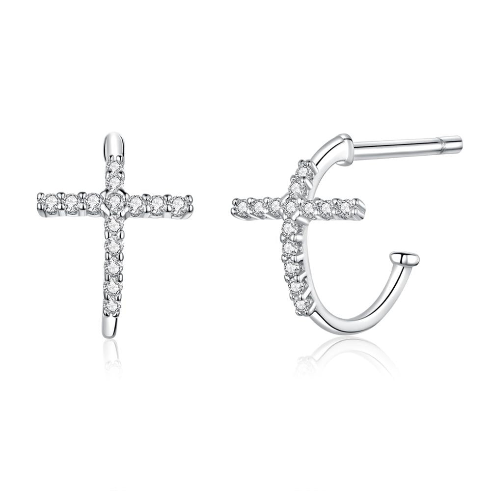 Sterling Silver Shimmering Cross Stud Hypoallergenic Earrings