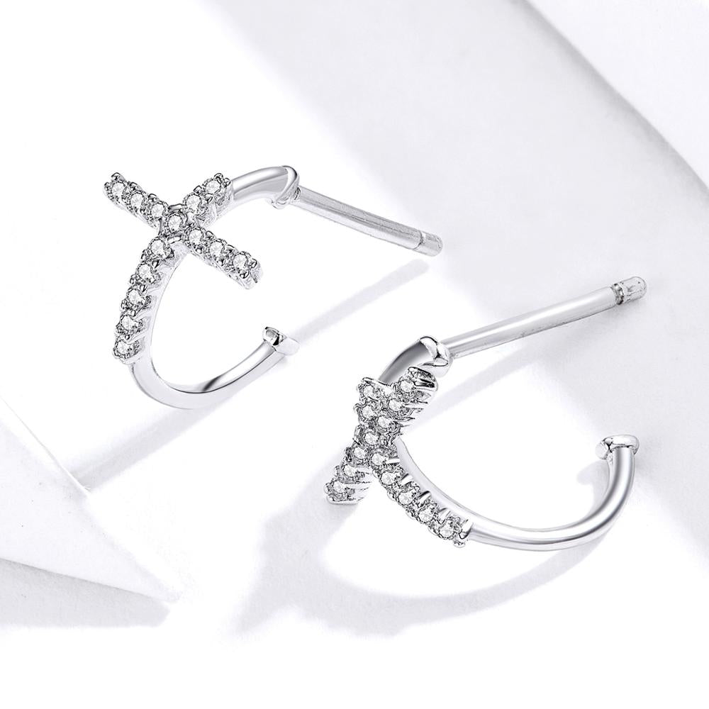 Sterling Silver Shimmering Cross Stud Hypoallergenic Earrings