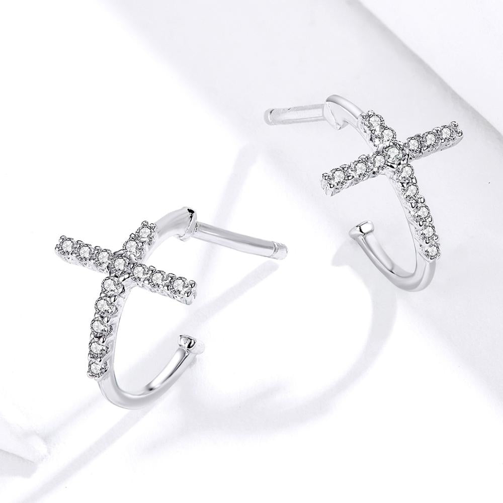 Sterling Silver Shimmering Cross Stud Hypoallergenic Earrings