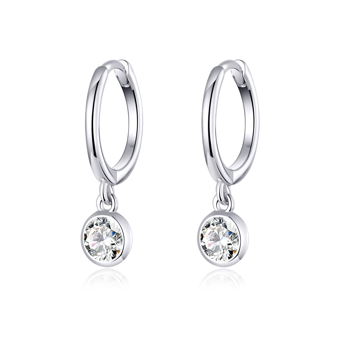 Sterling Silver Cubic Zirconia Drop Huggie Hypoallergenic Earrings