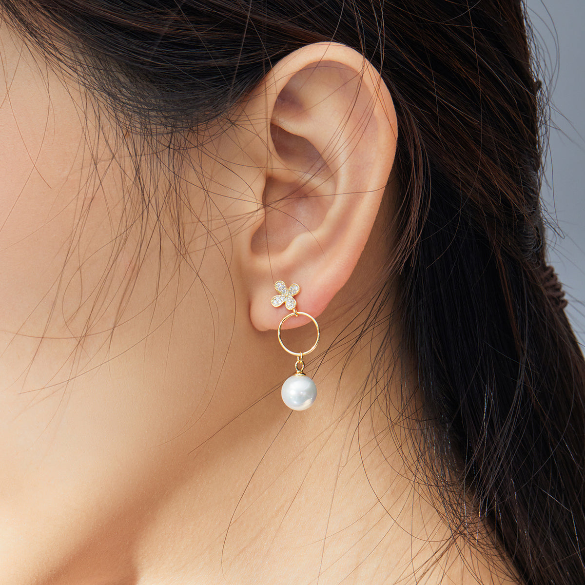 Sterling Silver Flower & Pearl Drop Stud Hypoallergenic Earrings