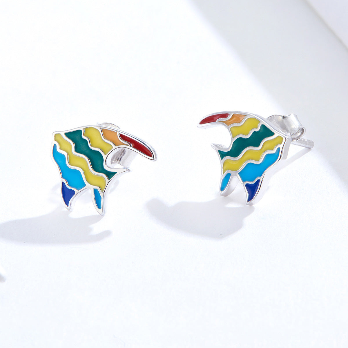 Sterling Silver Colourful Fish Stud Hypoallergenic Earrings