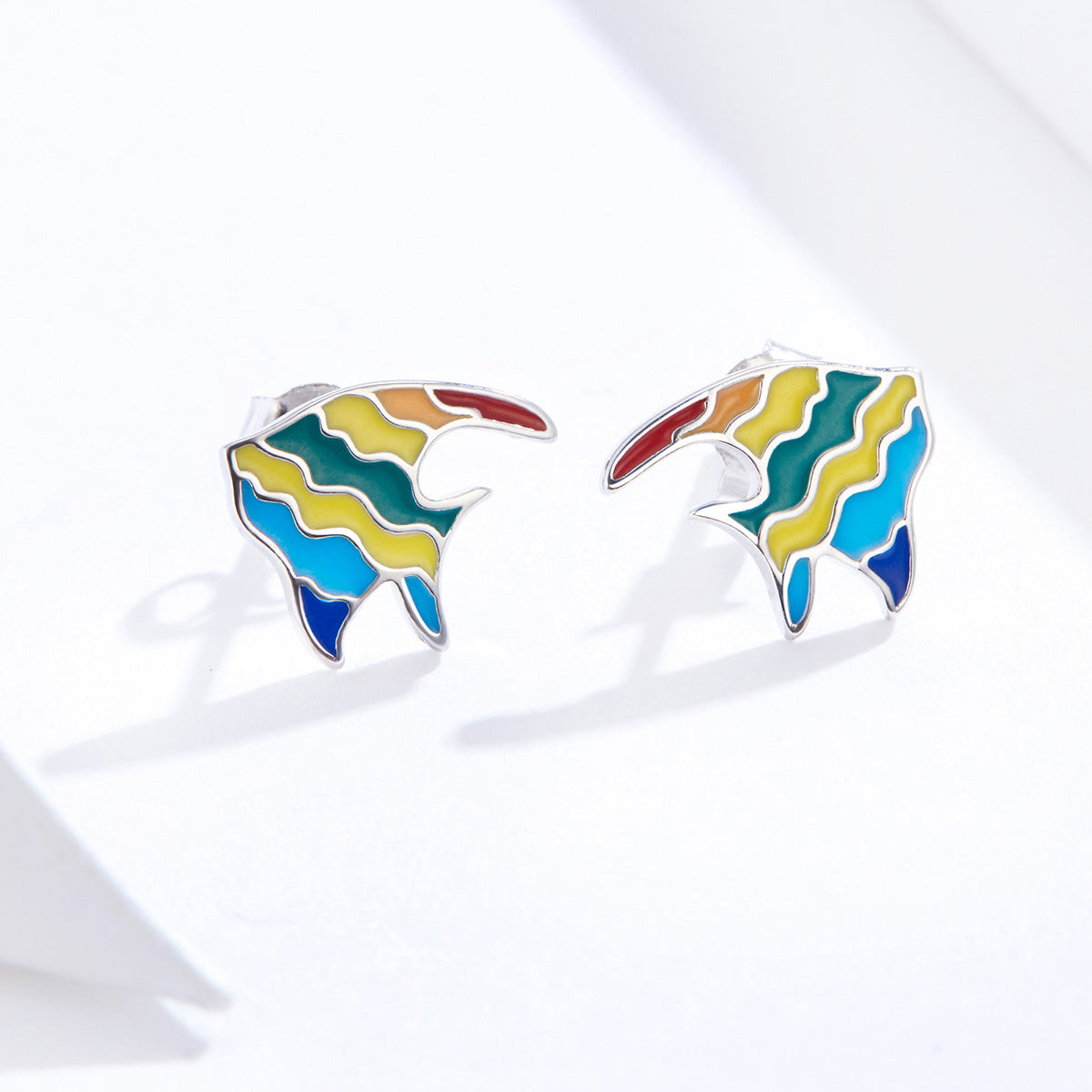 Sterling Silver Colourful Fish Stud Hypoallergenic Earrings