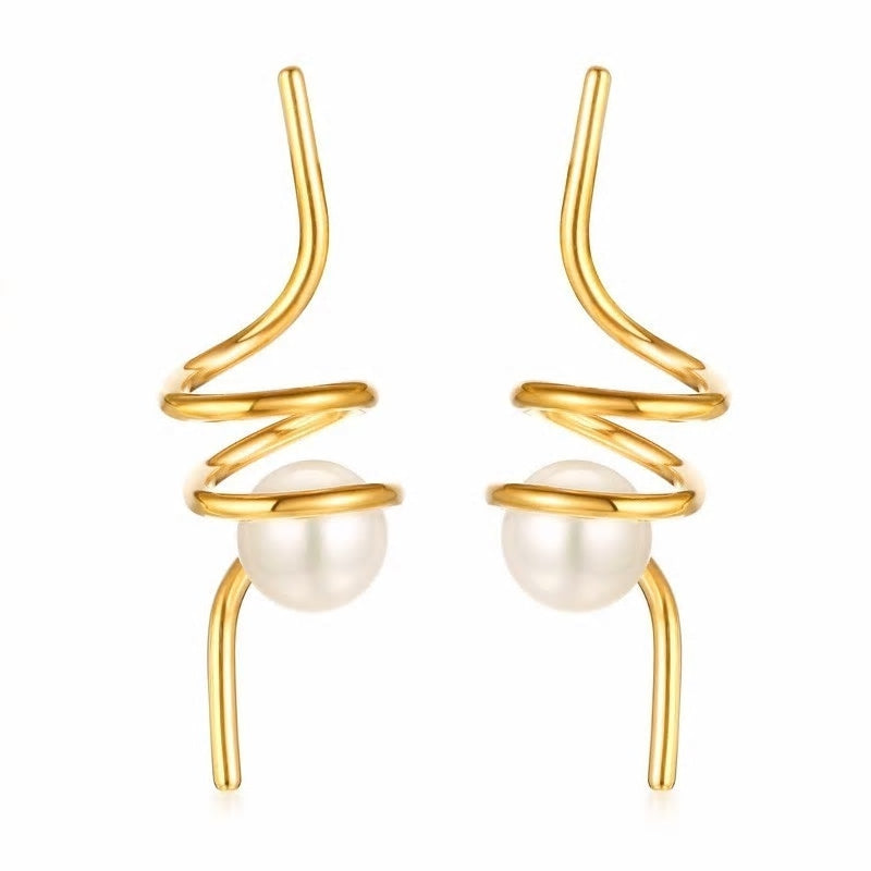 Stainless Steel Pearl Spiral Stud Earrings