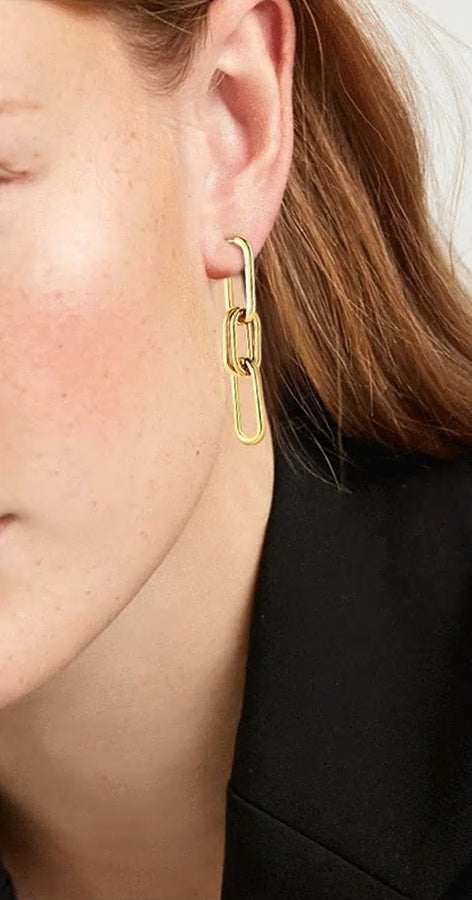 Stainless Steel Paperclip Chain Drop Stud Earrings