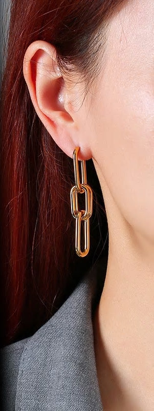 Stainless Steel Paperclip Chain Drop Stud Earrings