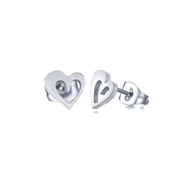Stainless Steel Little Dolphin Heart Stud Earrings