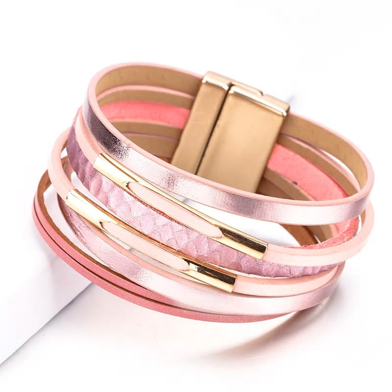 Multilayer Leather Bracelet With Metal Accent