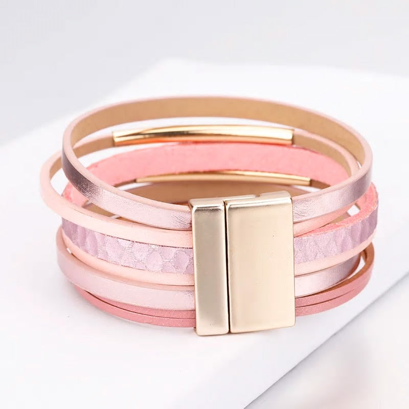 Multilayer Leather Bracelet With Metal Accent