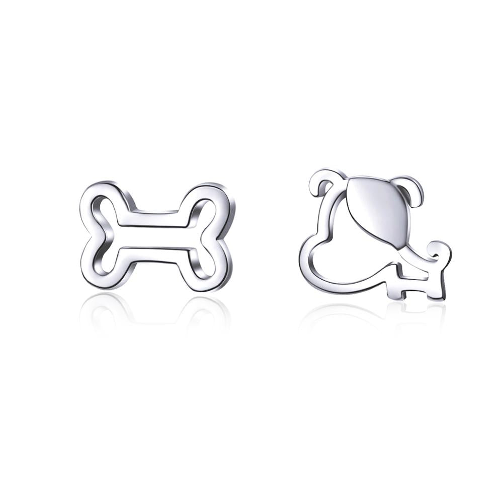 Sterling Silver Dog & Bone Stud Hypoallergenic Earrings
