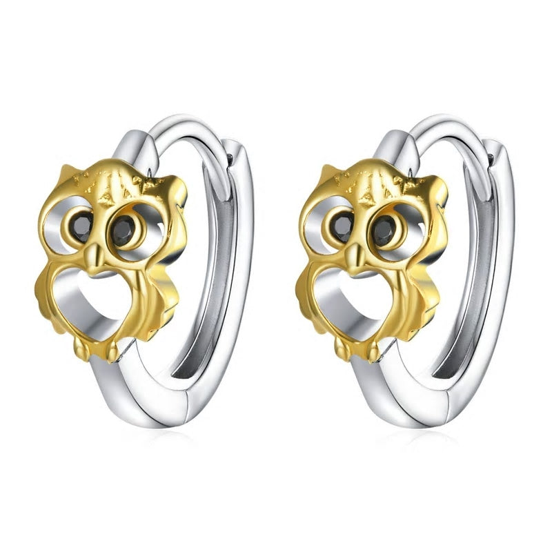 Sterling Silver Golden Owl Huggie Hypoallergenic Earrings
