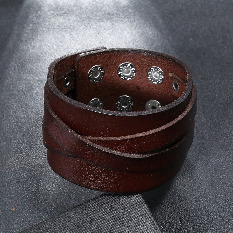 Vintage Cross Wide Leather Bracelet