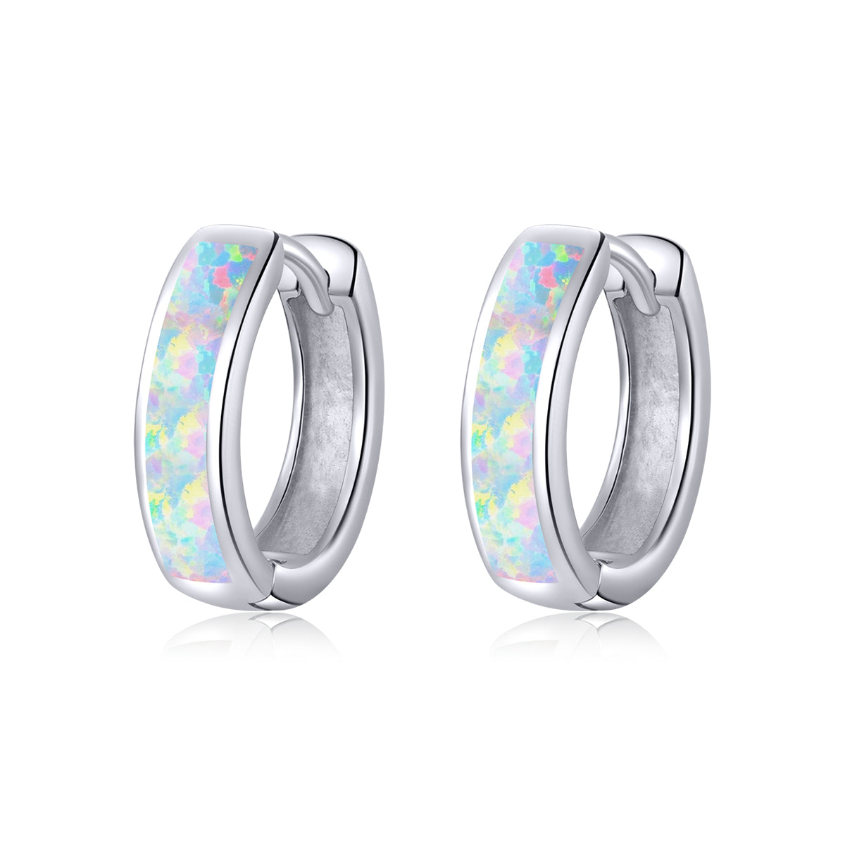 Sterling Silver White Opal Huggie Hypoallergenic Earrings