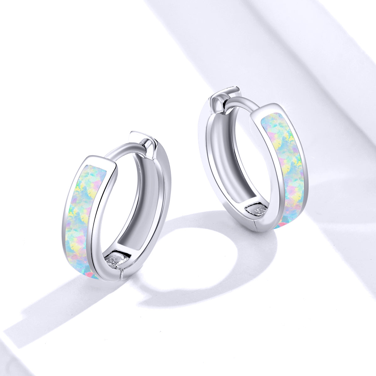 Sterling Silver White Opal Huggie Hypoallergenic Earrings