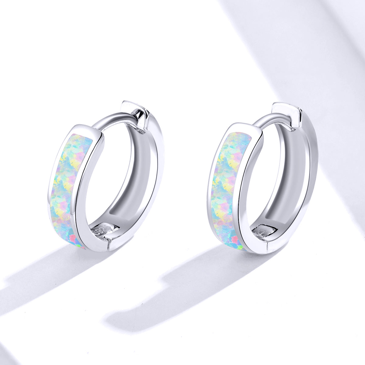 Sterling Silver White Opal Huggie Hypoallergenic Earrings