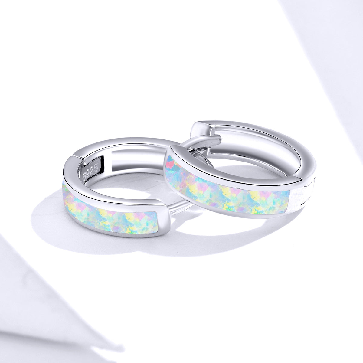 Sterling Silver White Opal Huggie Hypoallergenic Earrings