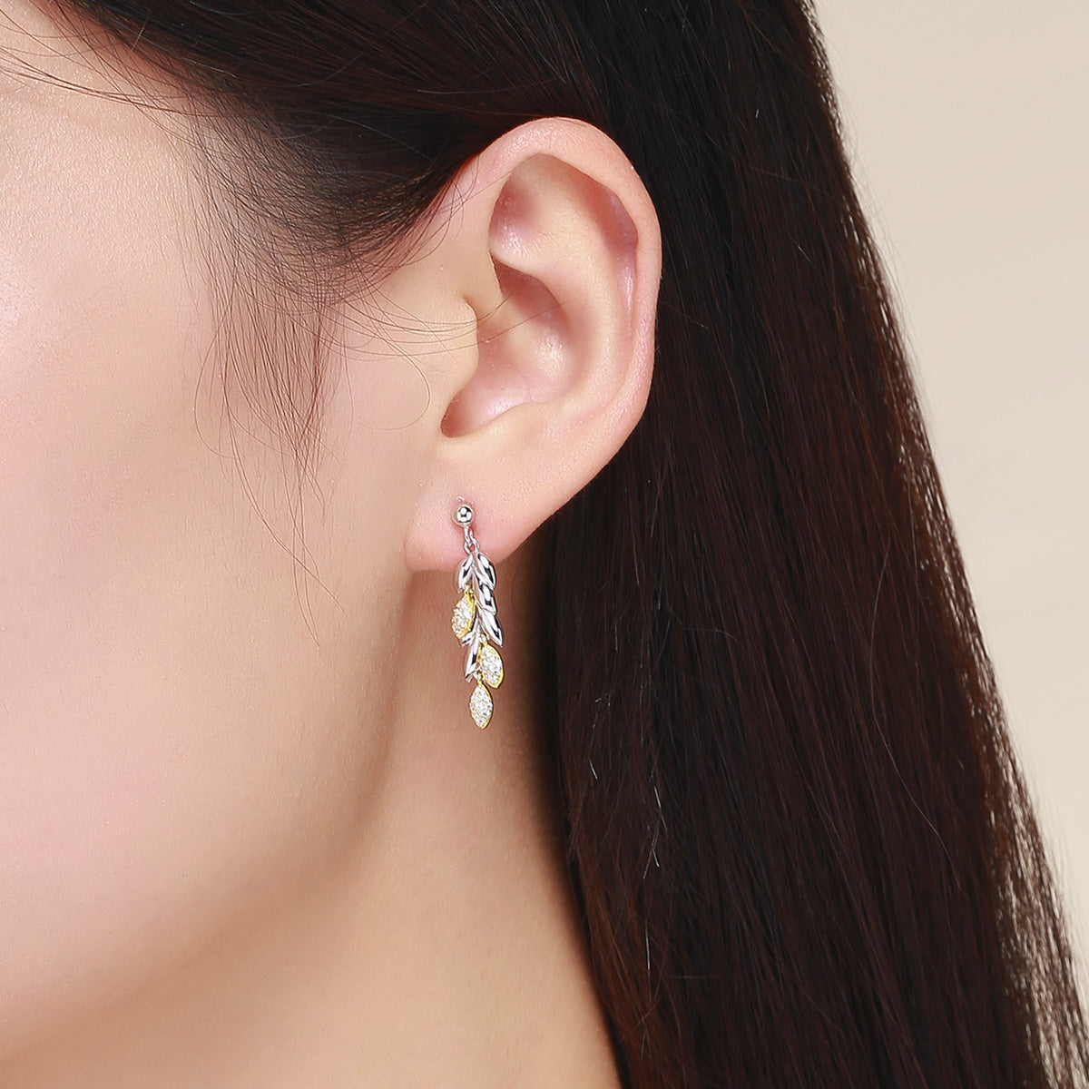 Sterling Silver Leaves Drop Stud Hypoallergenic Earrings