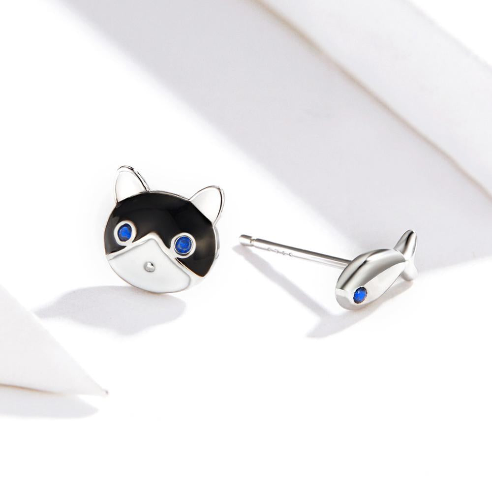 Sterling Silver Cat & Fish Stud Hypoallergenic Earrings