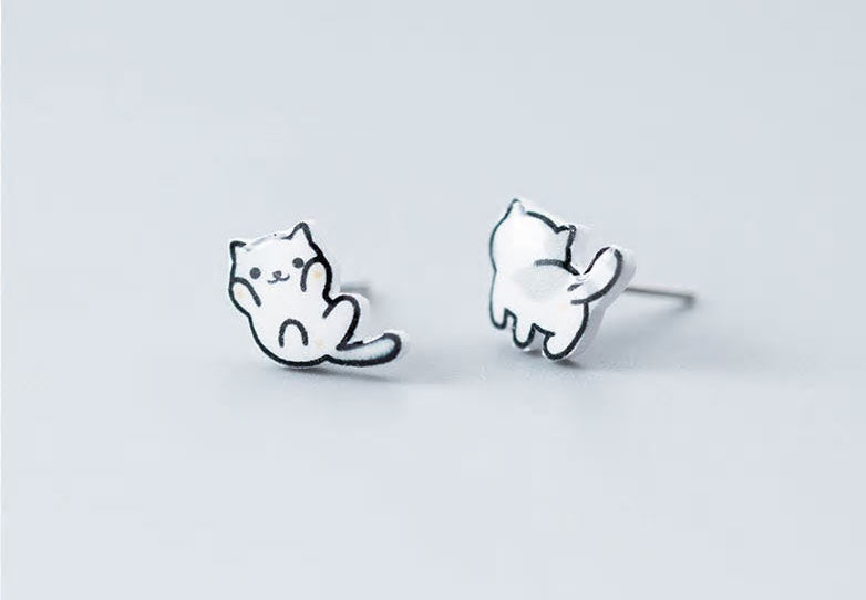 Sterling Silver Kitty Cat Stud Hypoallergenic Earrings