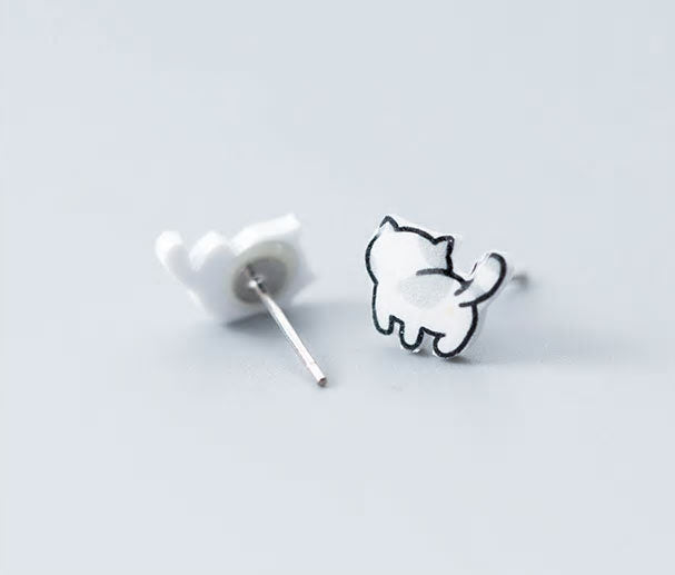 Sterling Silver Kitty Cat Stud Hypoallergenic Earrings