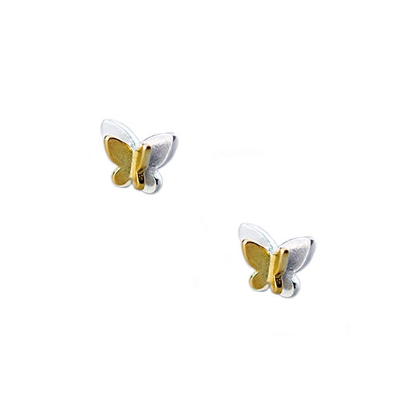 Sterling Silver Gold & Silver Butterfly Stud Hypoallergenic Earrings