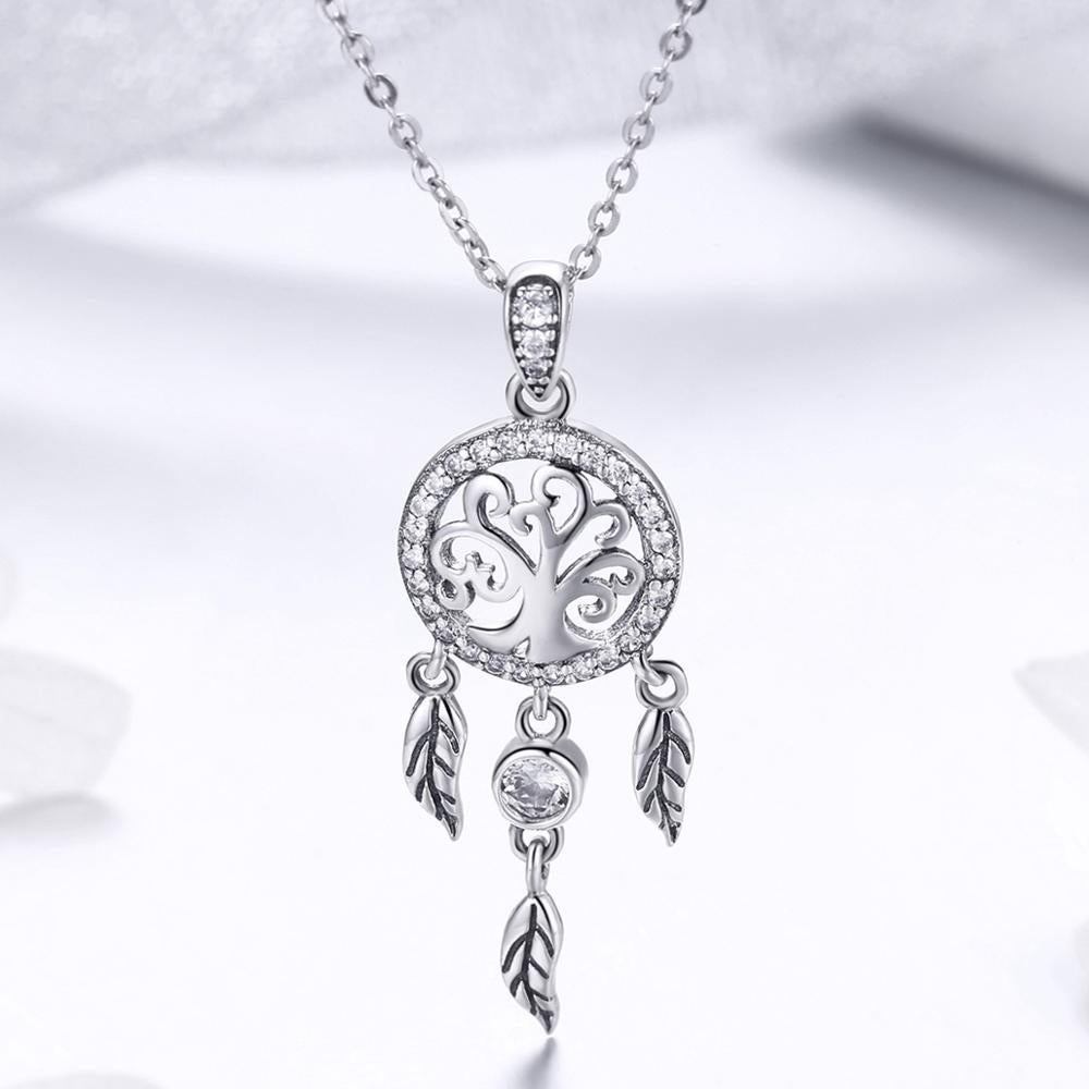 Sterling Silver Tree Of Life & Dream Catcher Adjustable Hypoallergenic Necklace