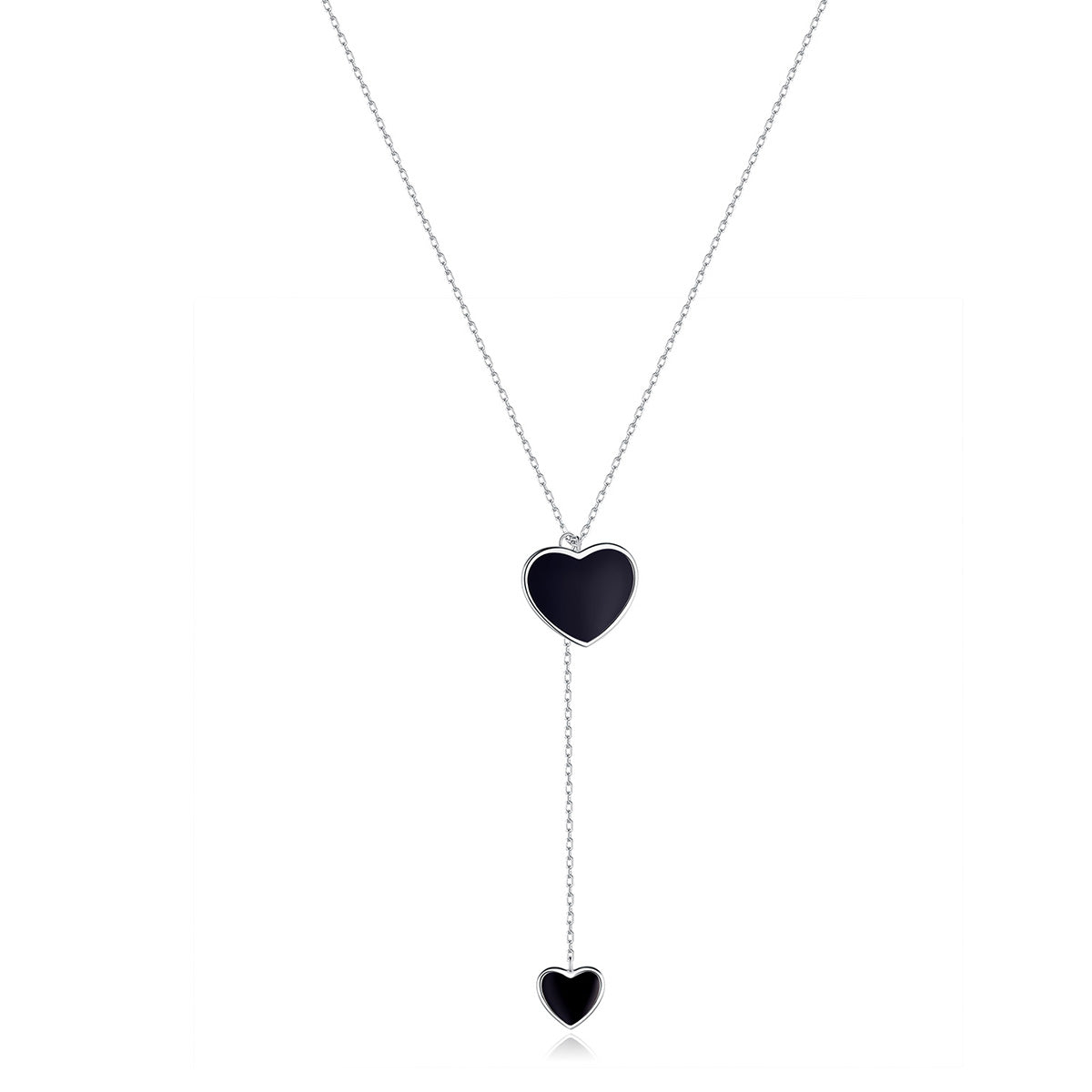 Sterling Silver Double Black Heart Adjustable Hypoallergenic Necklace