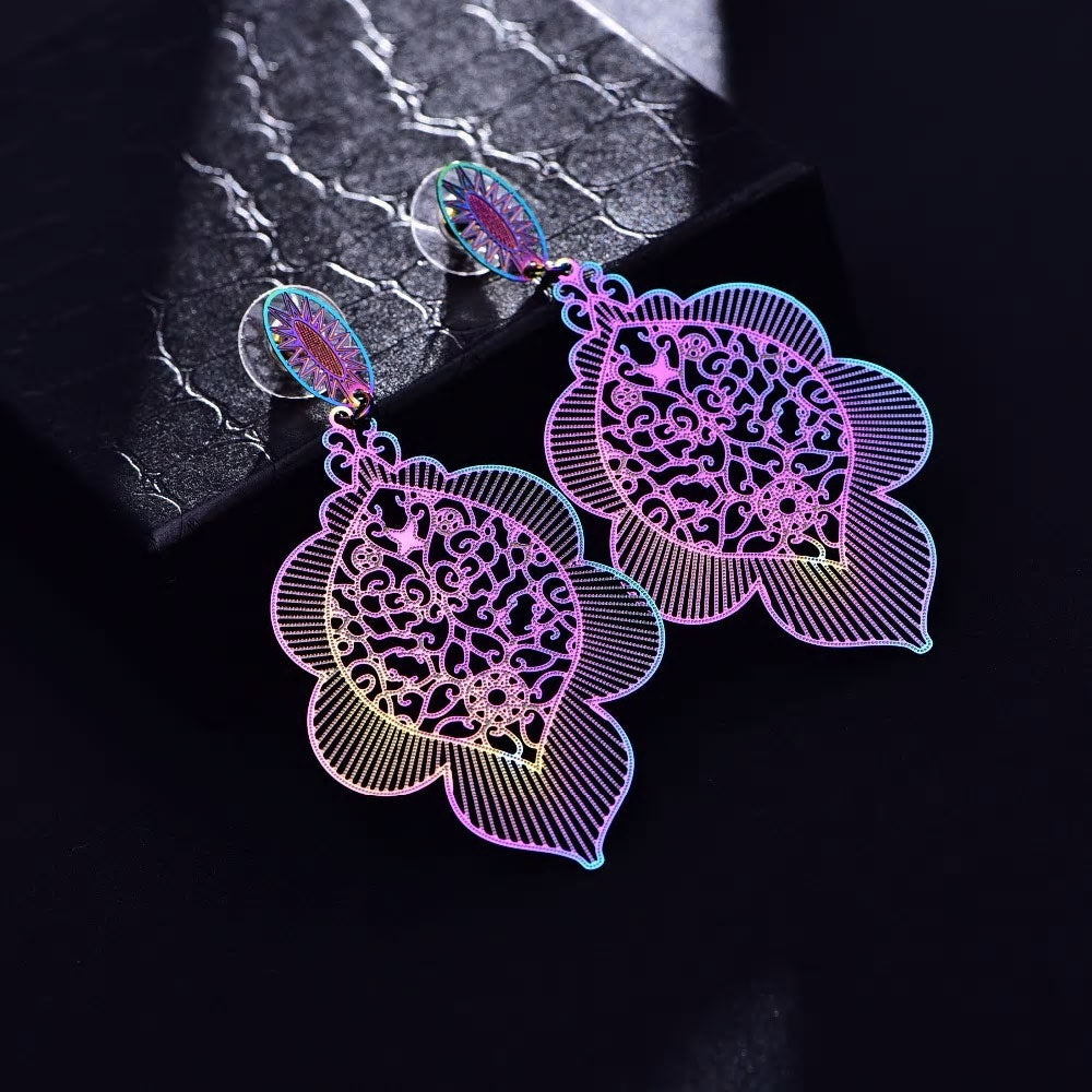 Stainless Steel Holographic Classic Dangle Long Stud Earrings