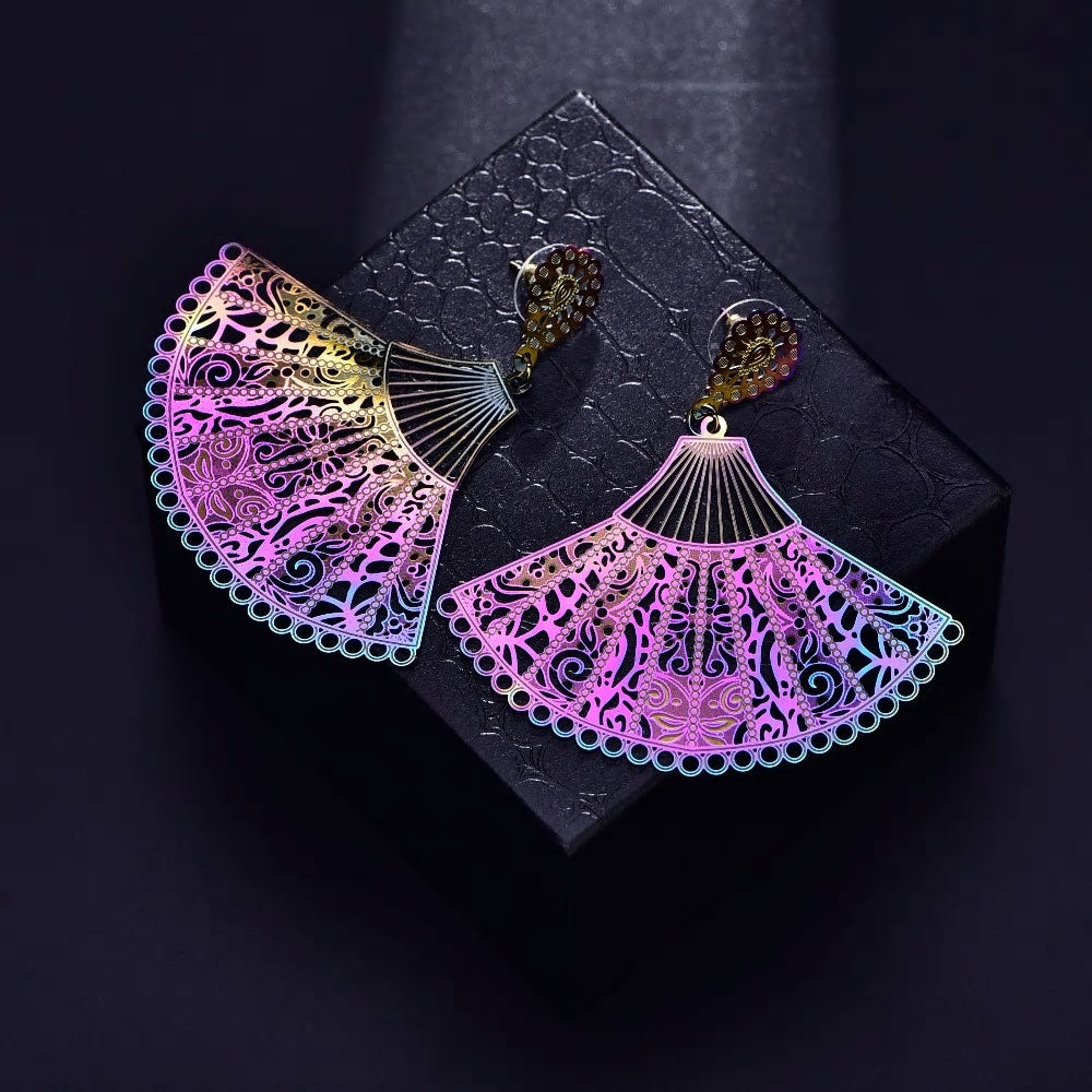 Stainless Steel Holographic Butterfly Dangle Long Stud Earrings