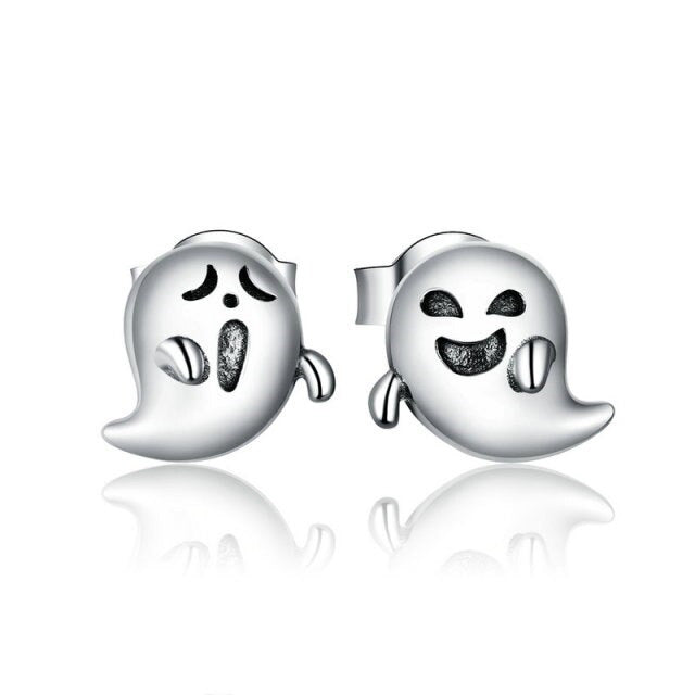 Sterling Silver Spooky Ghost Stud Hypoallergenic Earrings