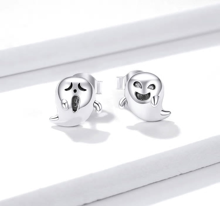 Sterling Silver Spooky Ghost Stud Hypoallergenic Earrings