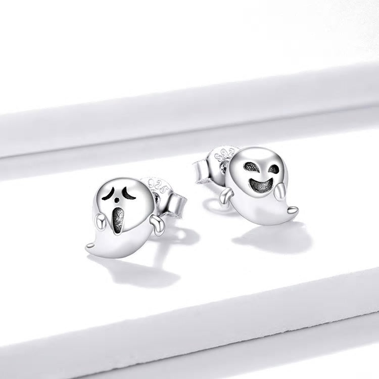 Sterling Silver Spooky Ghost Stud Hypoallergenic Earrings