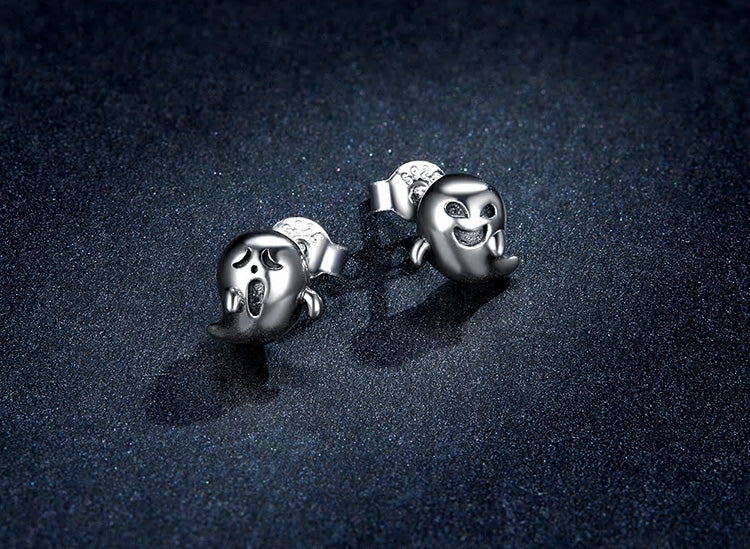 Sterling Silver Spooky Ghost Stud Hypoallergenic Earrings