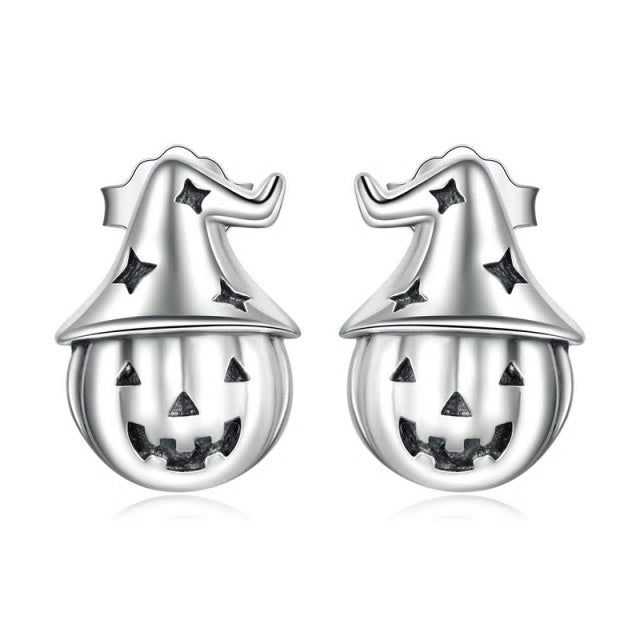 Sterling Silver Spooky Pumpkin Stud Hypoallergenic Earrings
