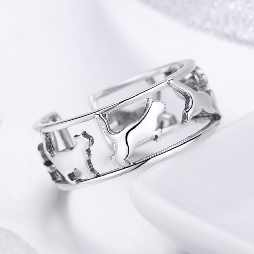 Sterling Silver Cat Adjustable Hypoallergenic Ring