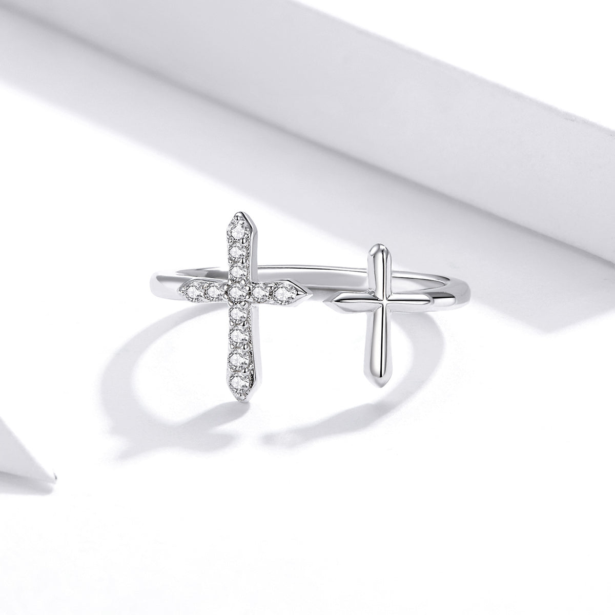 Sterling Silver Double Cross Adjustable Hypoallergenic Ring