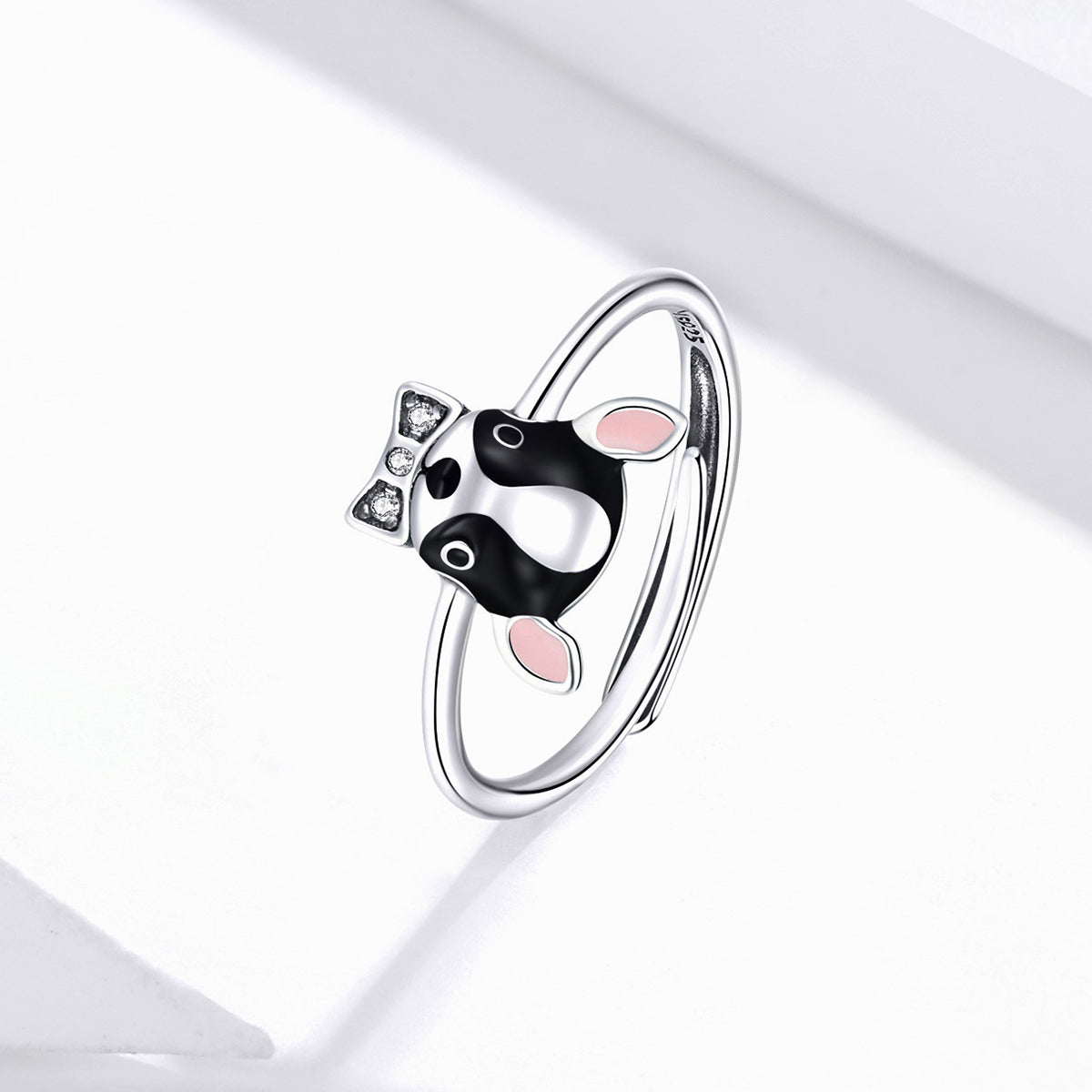 Sterling Silver French Bulldog Dog Adjustable Hypoallergenic Ring