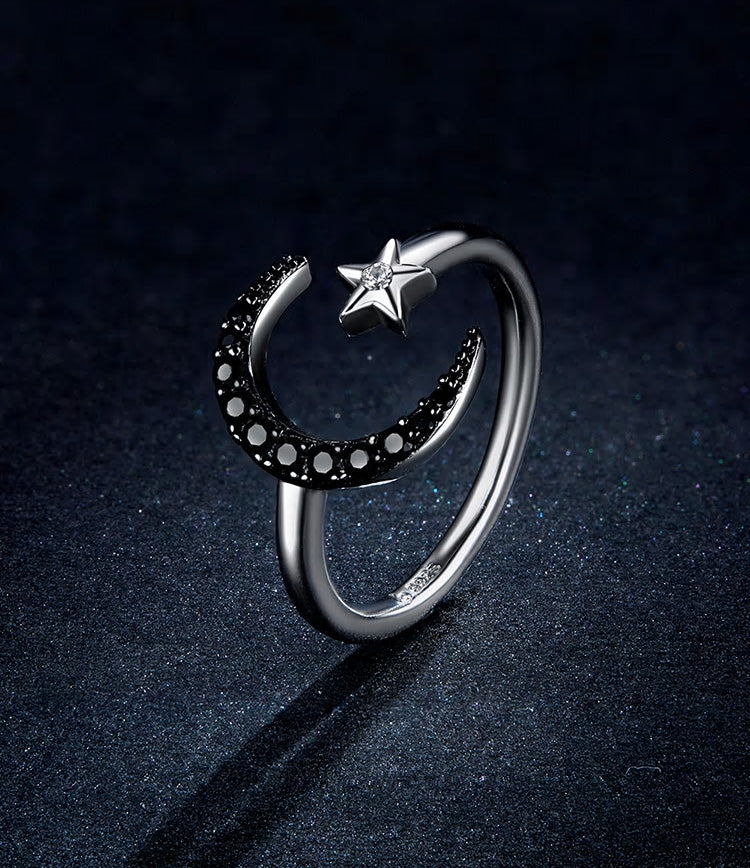 Sterling Silver Moon & Star Adjustable Hypoallergenic Ring