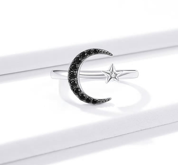Sterling Silver Moon & Star Adjustable Hypoallergenic Ring