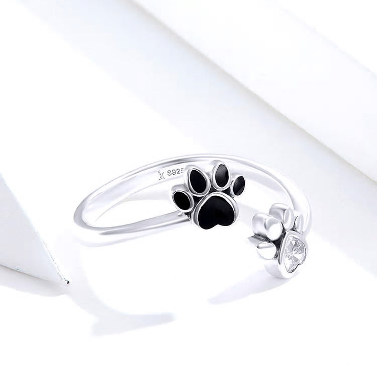 Sterling Silver Pet Paw Adjustable Hypoallergenic Ring