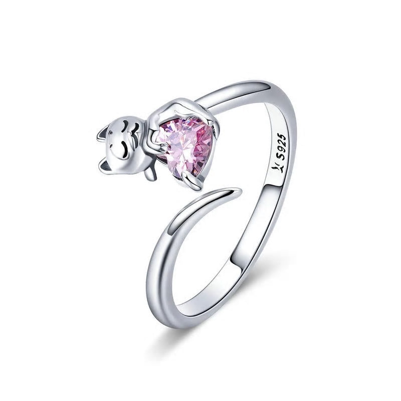 Sterling Silver Lovely Cat Adjustable Hypoallergenic Ring
