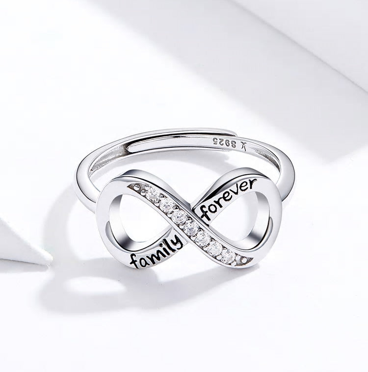 Sterling Silver 'Family Forever' Infinity Adjustable Hypoallergenic Ring