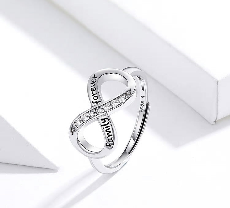 Sterling Silver 'Family Forever' Infinity Adjustable Hypoallergenic Ring